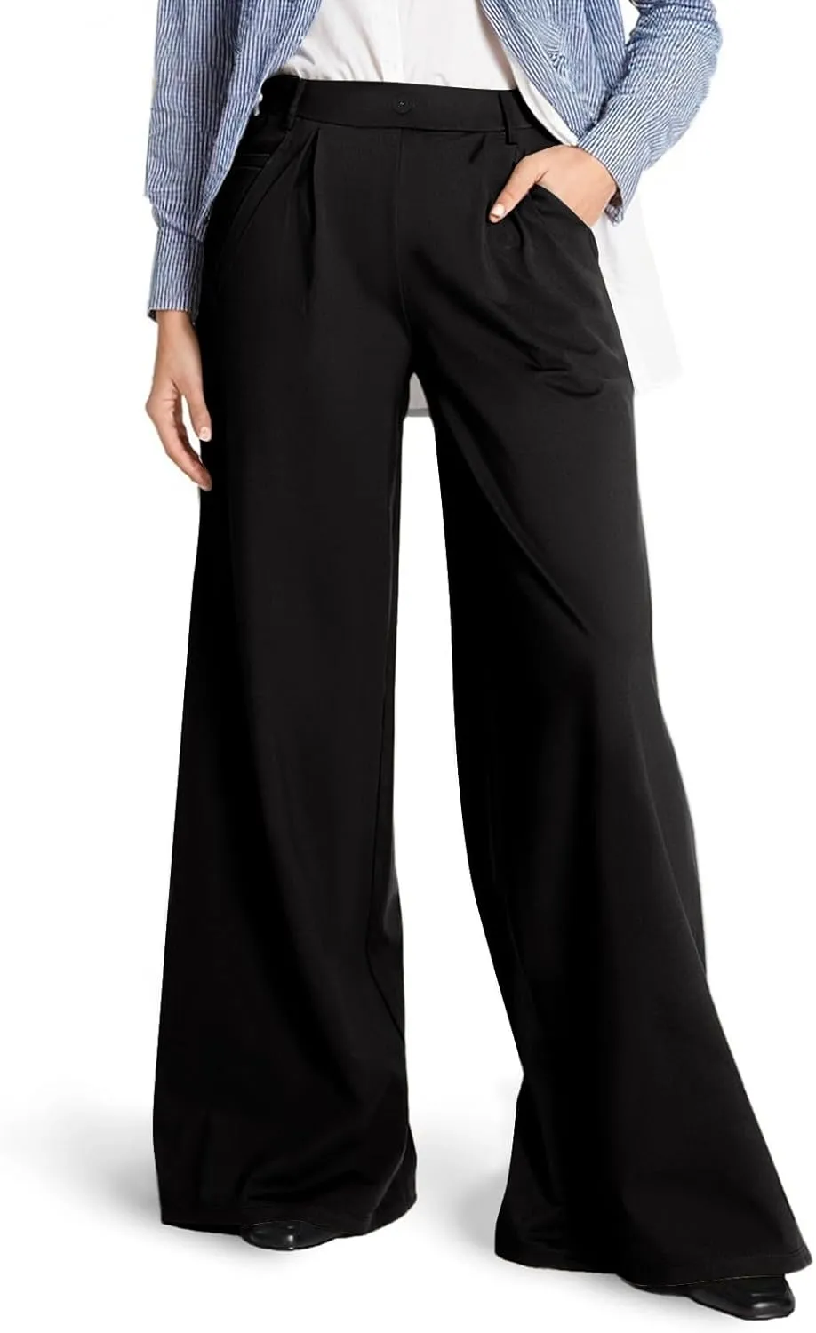 Palazzo Pants for Women Dressy Casual Wedding High Waisted Wide Leg Dress Pants Comfy Work Trousers with Pockets