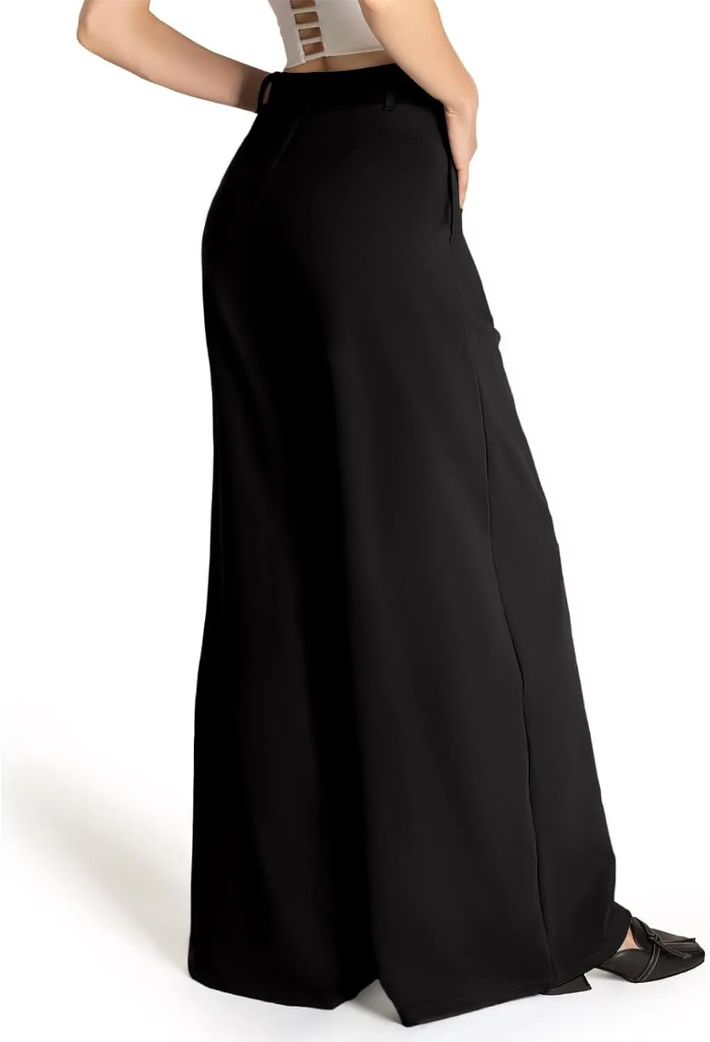 Palazzo Pants for Women Dressy Casual Wedding High Waisted Wide Leg Dress Pants Comfy Work Trousers with Pockets