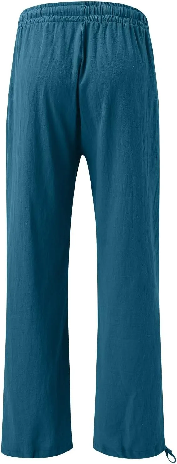 Pants for Women Cotton Linen Casual Summer 2025 Straight Leg Loose Drawstring Elastic Waist Cropped Trouser Plus Size