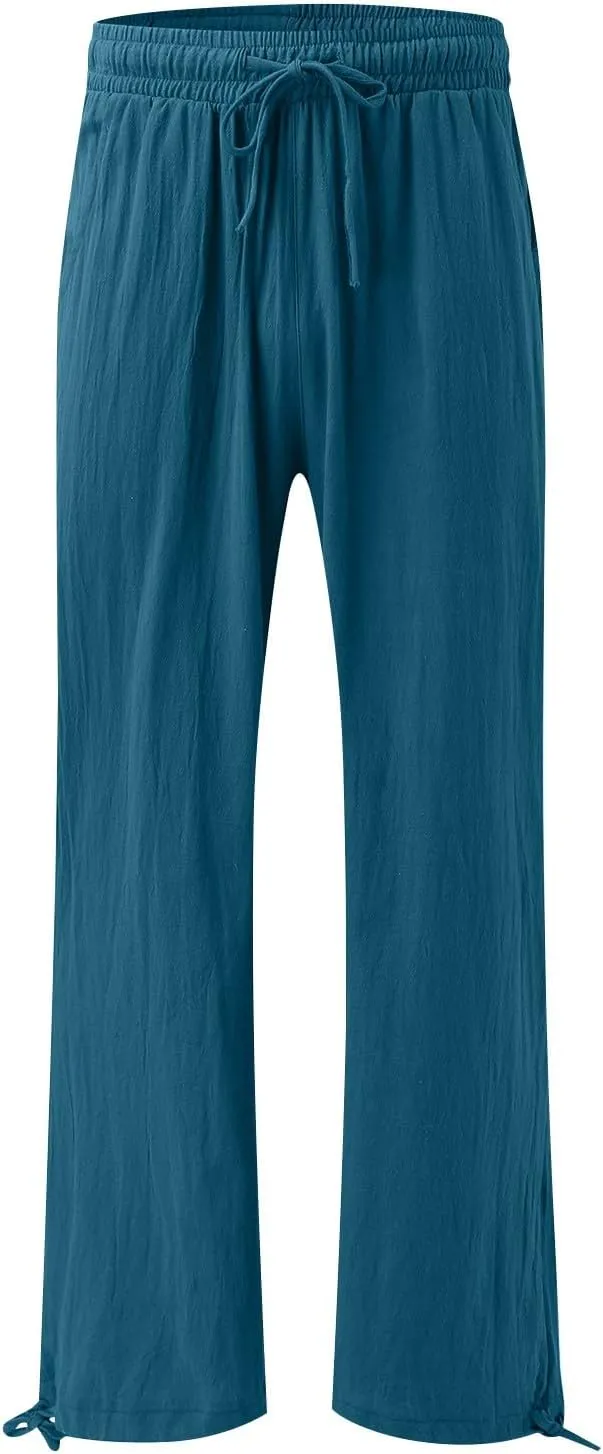 Pants for Women Cotton Linen Casual Summer 2025 Straight Leg Loose Drawstring Elastic Waist Cropped Trouser Plus Size
