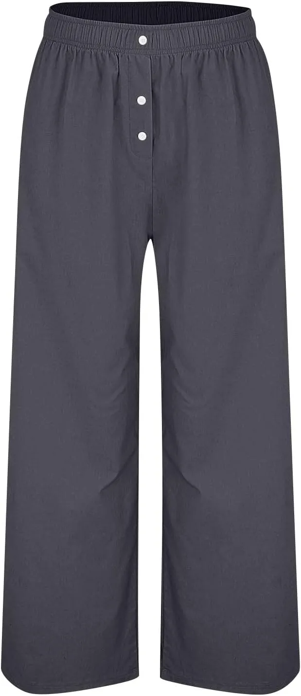Pants for Women, Wide Leg Straight High Waisted Linen Pants Summer Casual