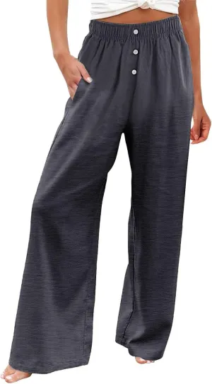 Pants for Women, Wide Leg Straight High Waisted Linen Pants Summer Casual