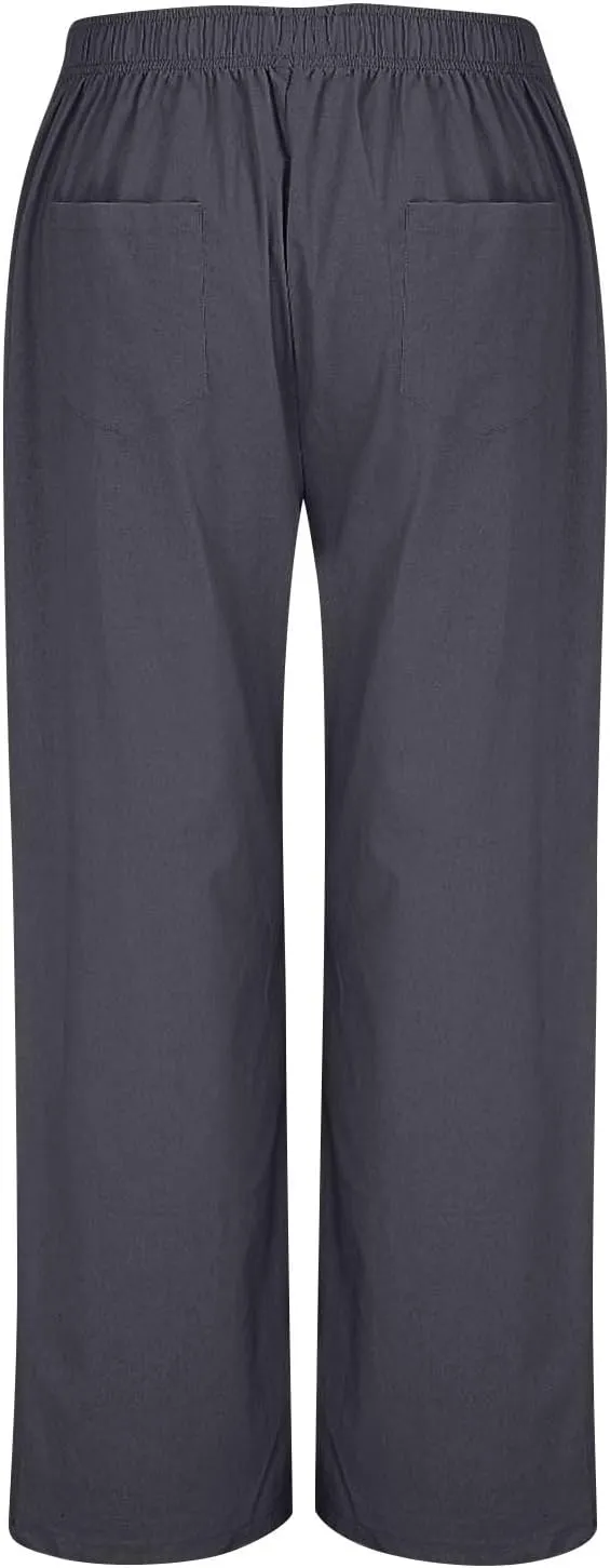 Pants for Women, Wide Leg Straight High Waisted Linen Pants Summer Casual