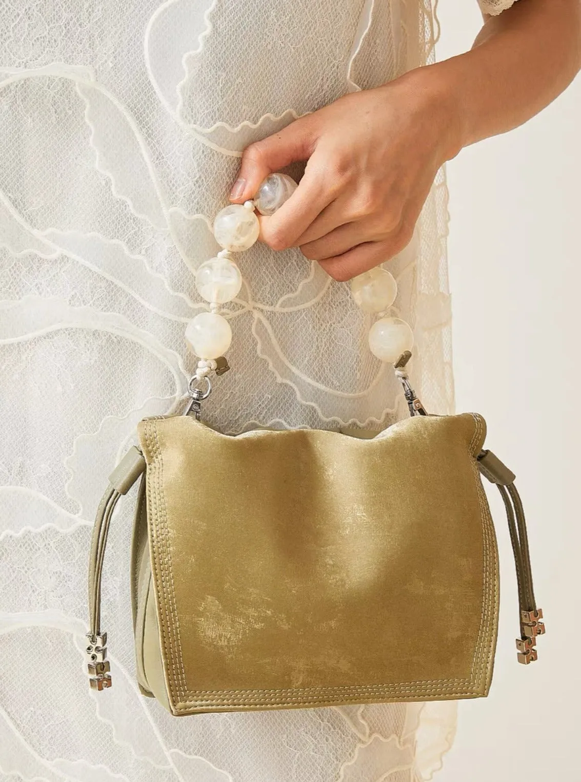 Pearl Handle and Luxurious Glossy Leather Tote Bags Shoulder Bags