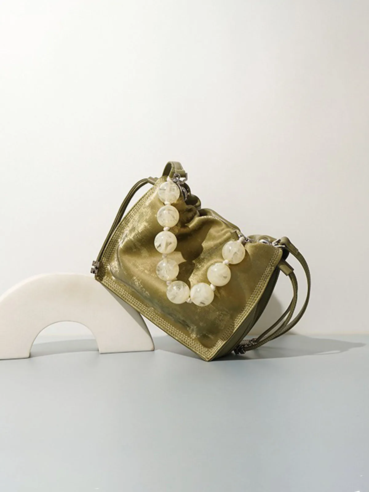Pearl Handle and Luxurious Glossy Leather Tote Bags Shoulder Bags