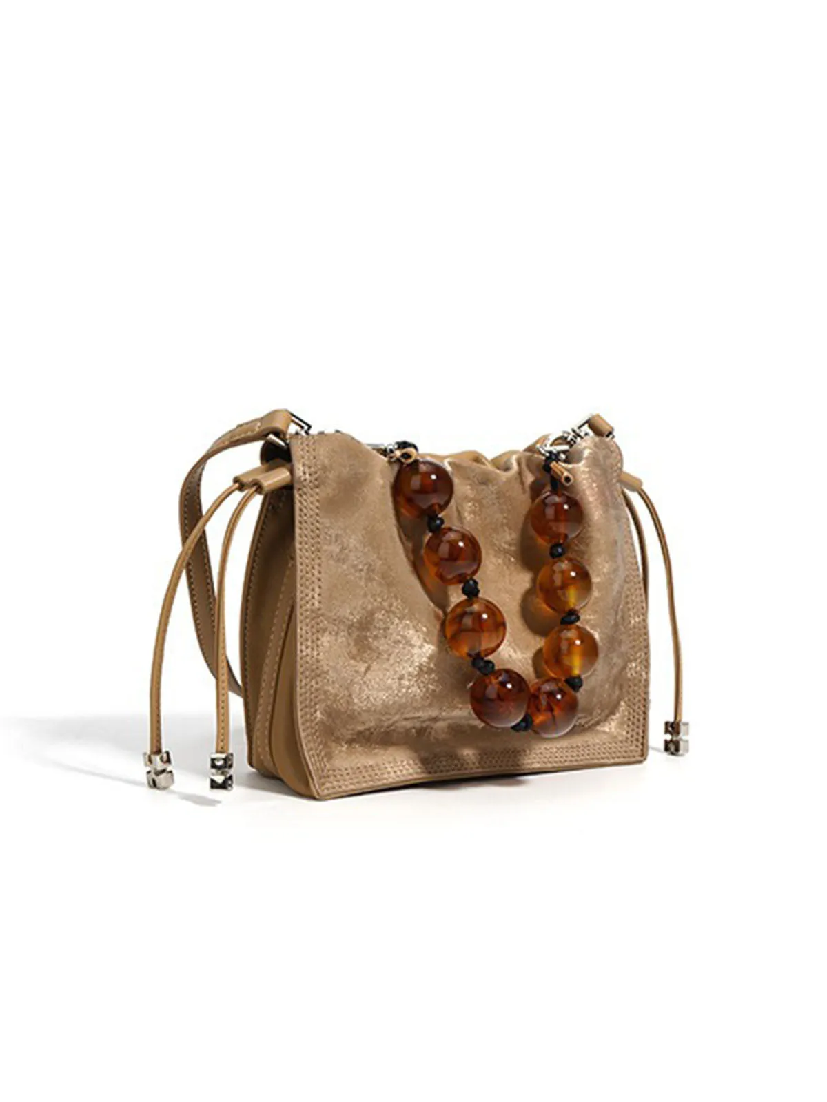 Pearl Handle and Luxurious Glossy Leather Tote Bags Shoulder Bags
