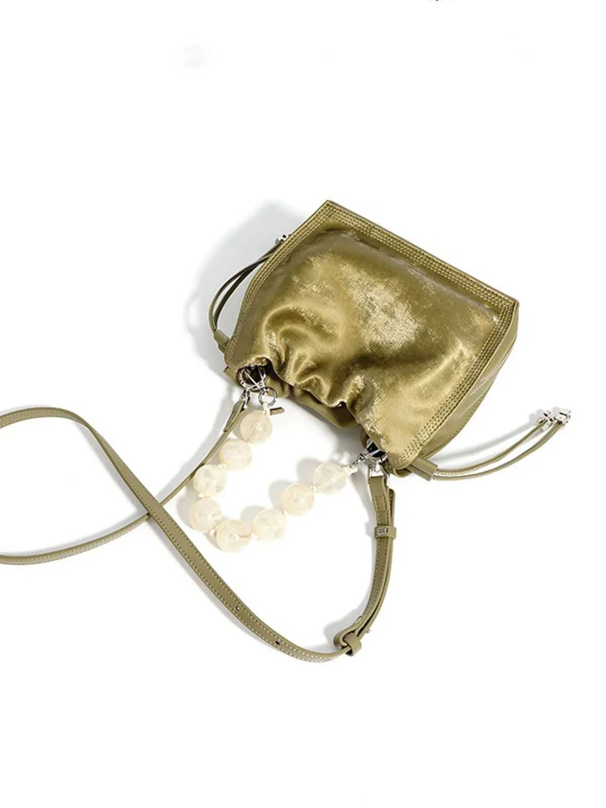 Pearl Handle and Luxurious Glossy Leather Tote Bags Shoulder Bags