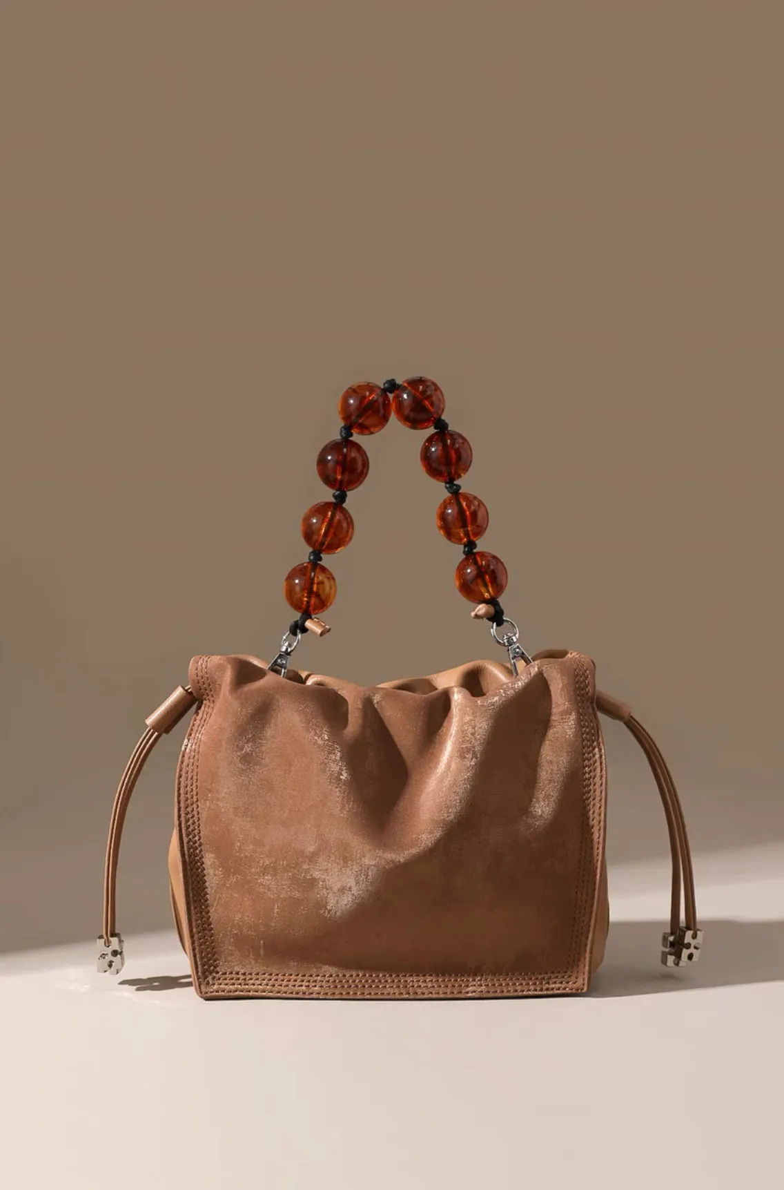 Pearl Handle and Luxurious Glossy Leather Tote Bags Shoulder Bags
