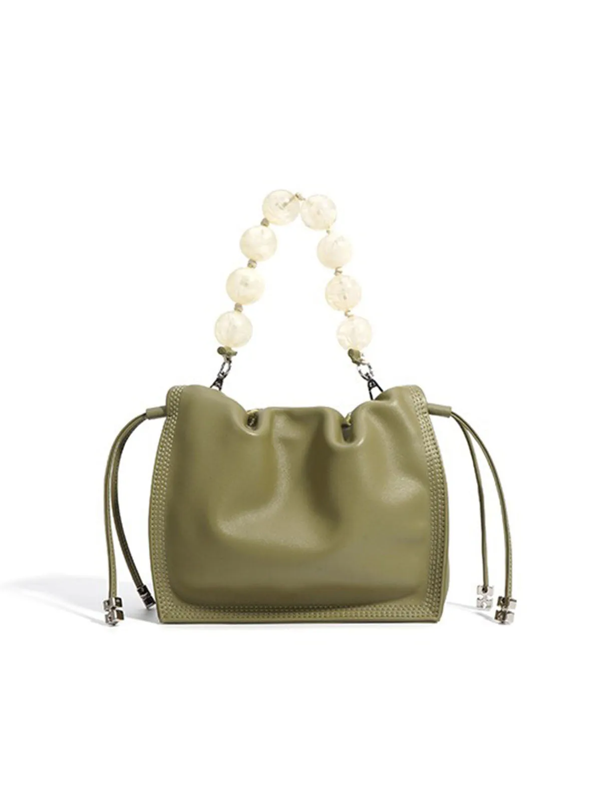 Pearl Handle and Luxurious Glossy Leather Tote Bags Shoulder Bags