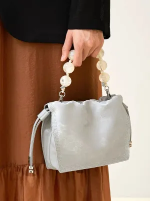 Pearl Handle and Luxurious Glossy Leather Tote Bags Shoulder Bags
