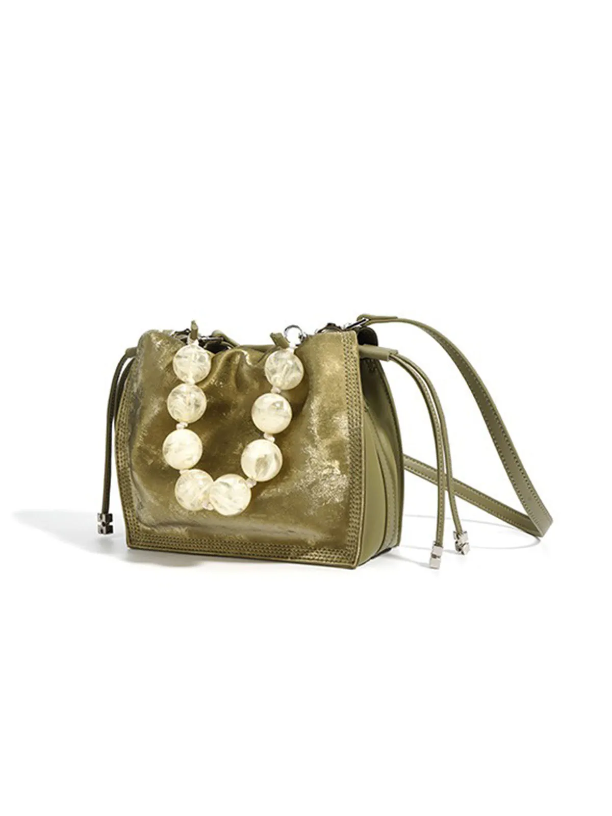 Pearl Handle and Luxurious Glossy Leather Tote Bags Shoulder Bags