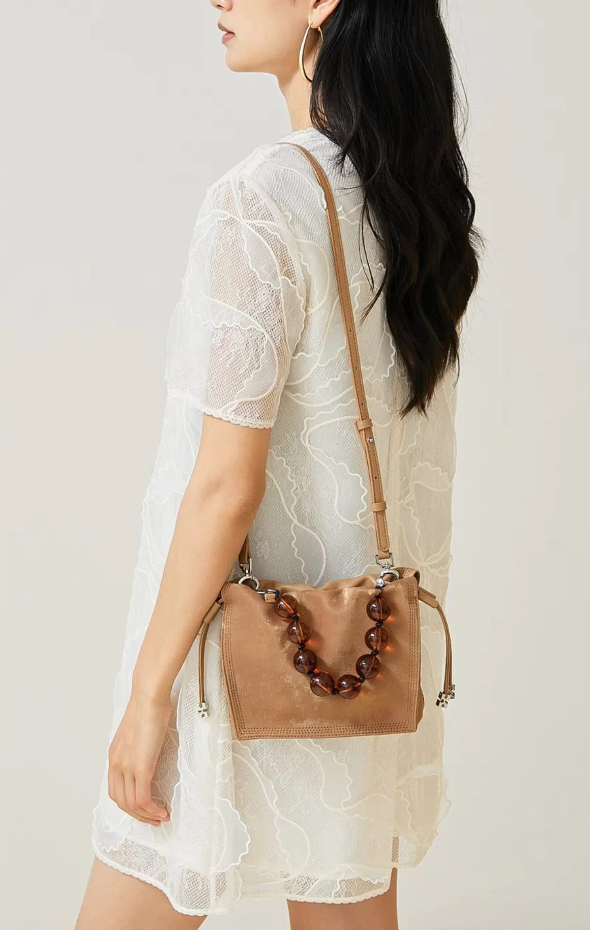 Pearl Handle and Luxurious Glossy Leather Tote Bags Shoulder Bags