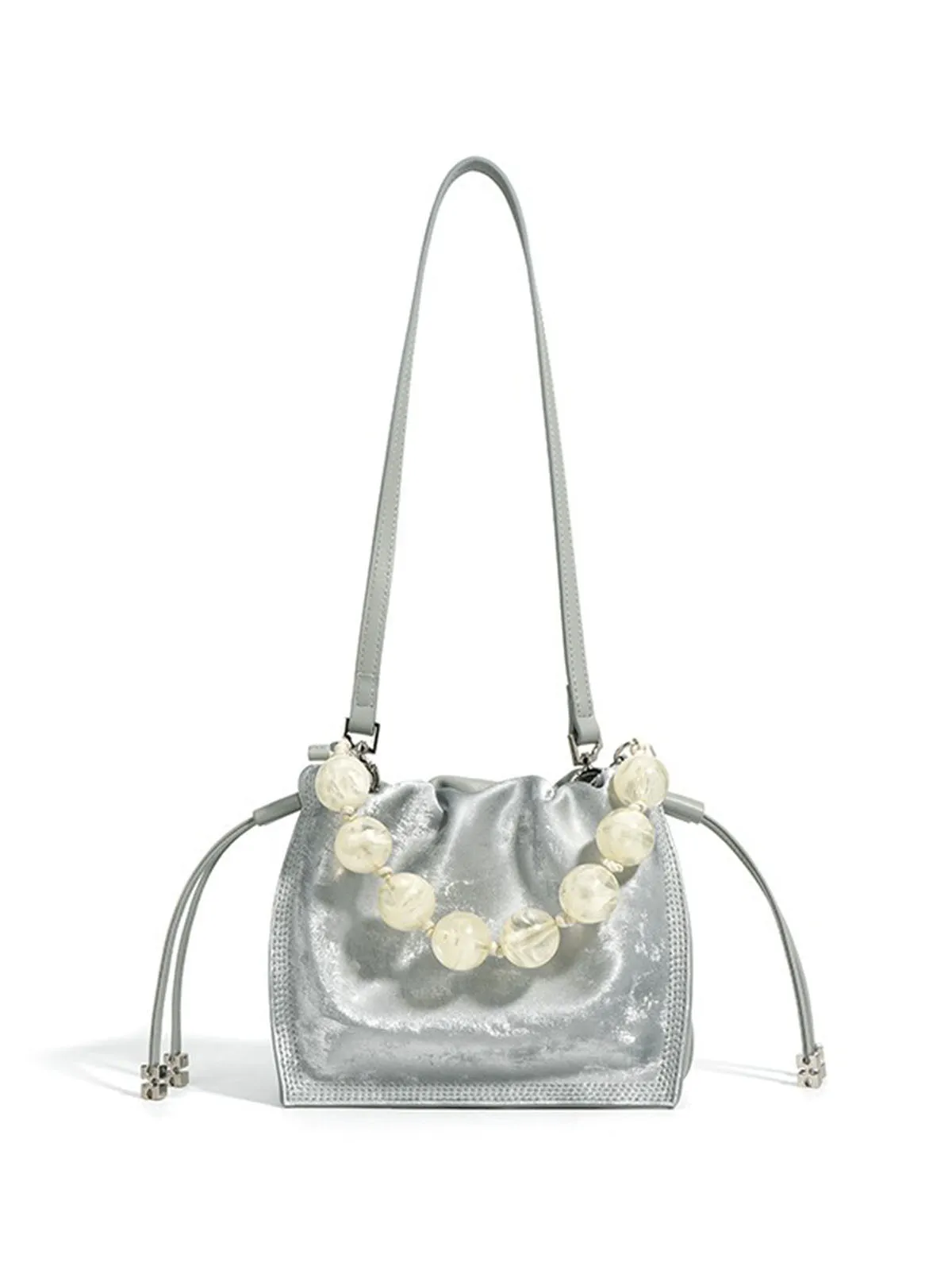 Pearl Handle and Luxurious Glossy Leather Tote Bags Shoulder Bags