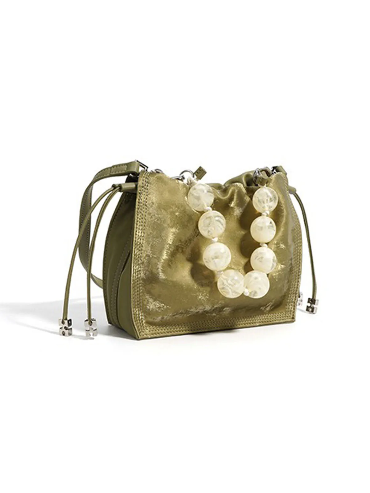 Pearl Handle and Luxurious Glossy Leather Tote Bags Shoulder Bags