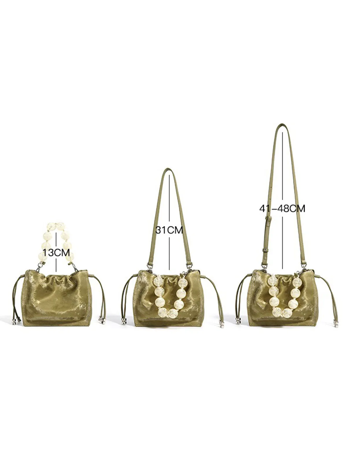 Pearl Handle and Luxurious Glossy Leather Tote Bags Shoulder Bags
