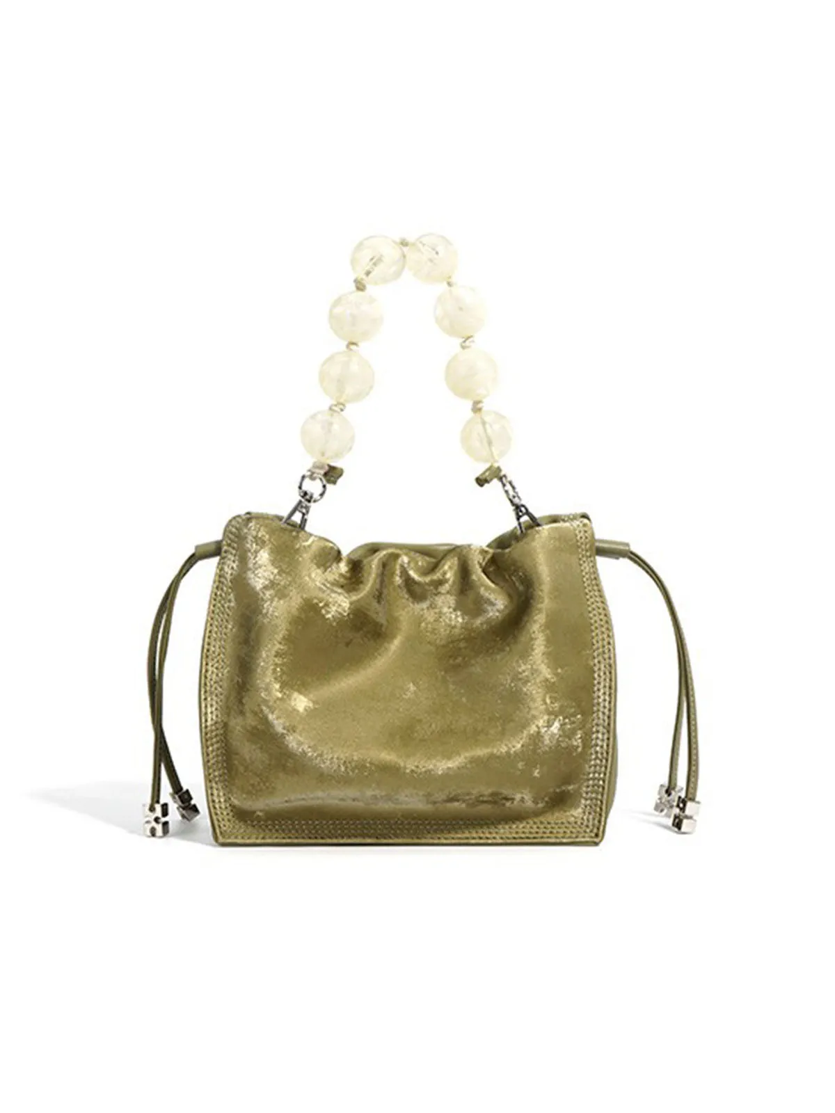Pearl Handle and Luxurious Glossy Leather Tote Bags Shoulder Bags