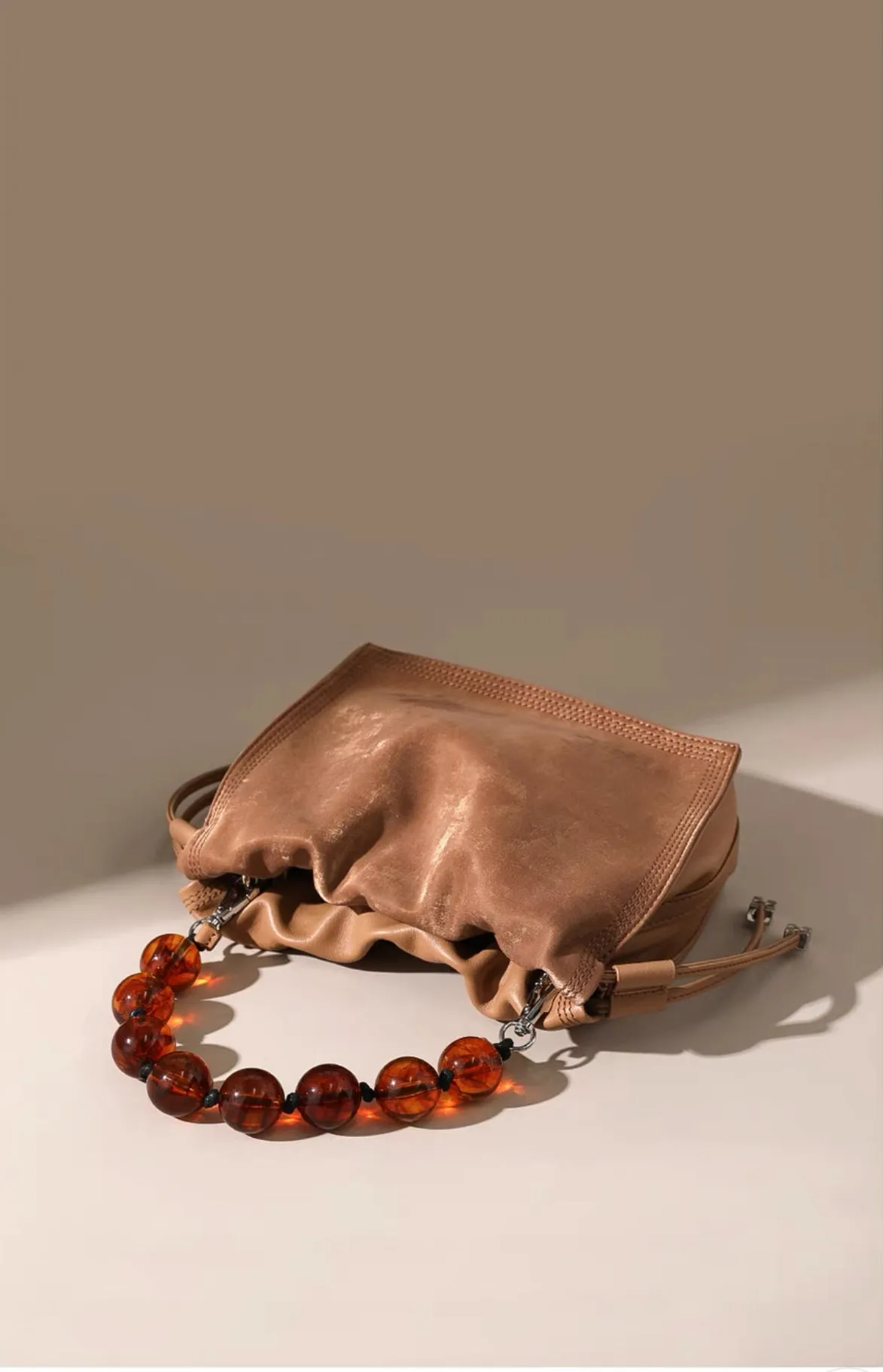 Pearl Handle and Luxurious Glossy Leather Tote Bags Shoulder Bags