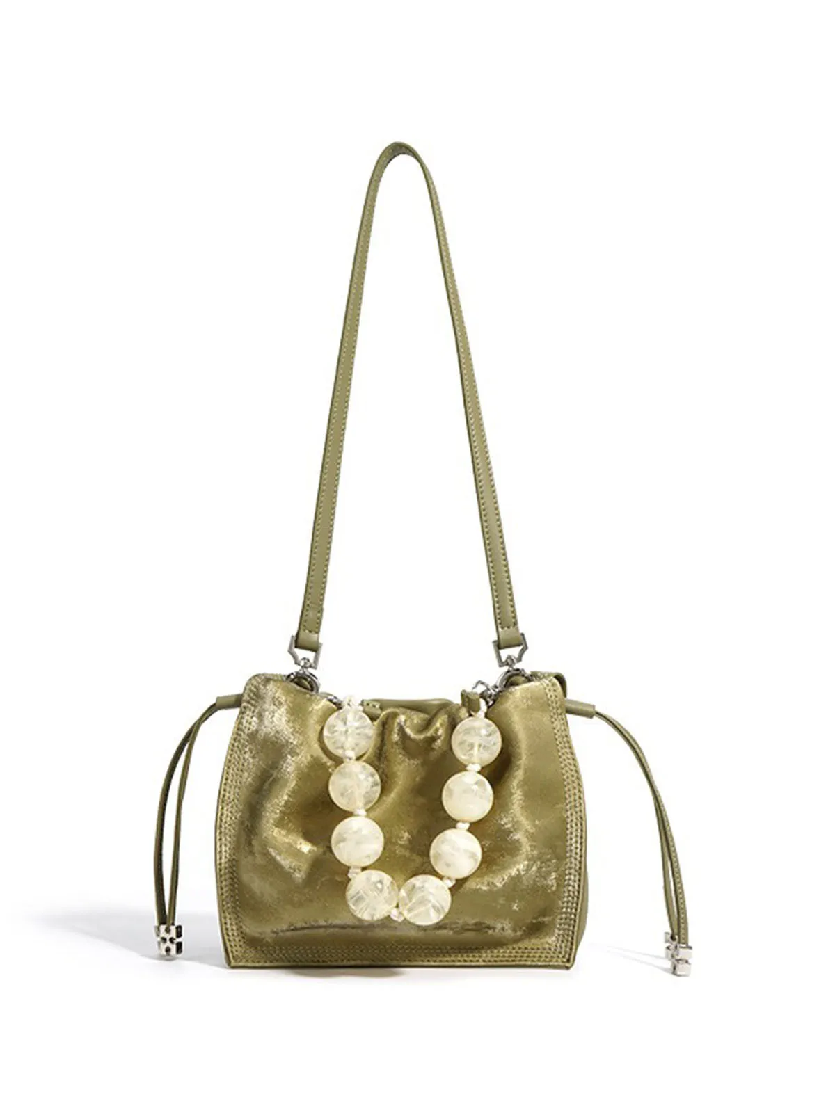 Pearl Handle and Luxurious Glossy Leather Tote Bags Shoulder Bags