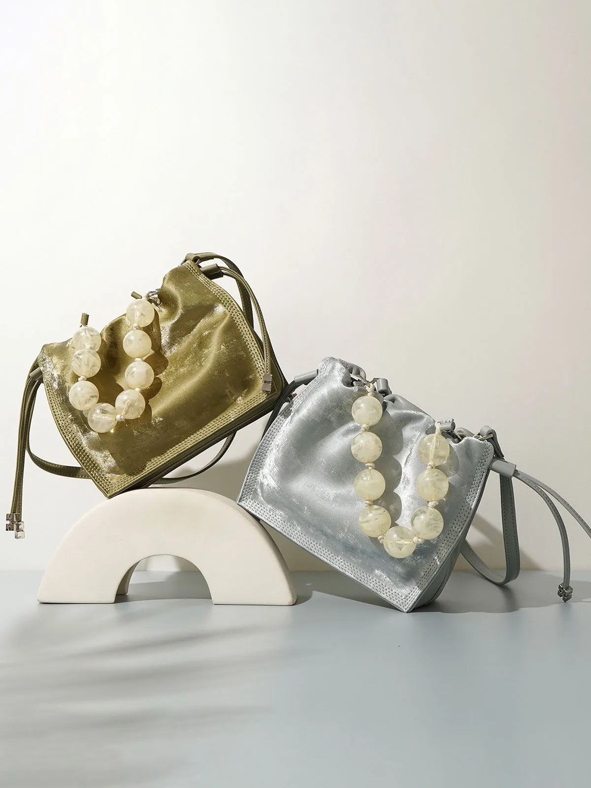 Pearl Handle and Luxurious Glossy Leather Tote Bags Shoulder Bags