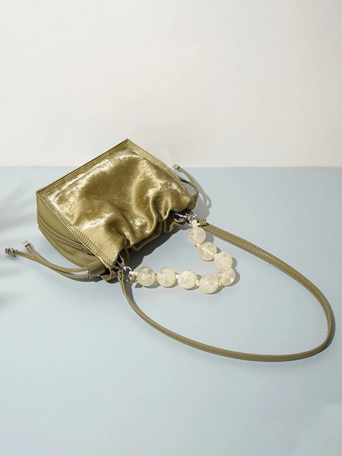 Pearl Handle and Luxurious Glossy Leather Tote Bags Shoulder Bags