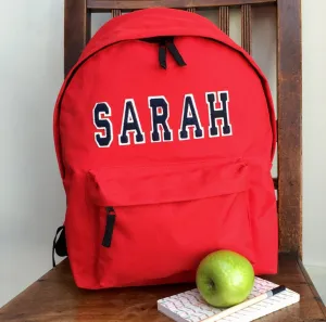 Personalised Applique Name Rucksack Varsity Style