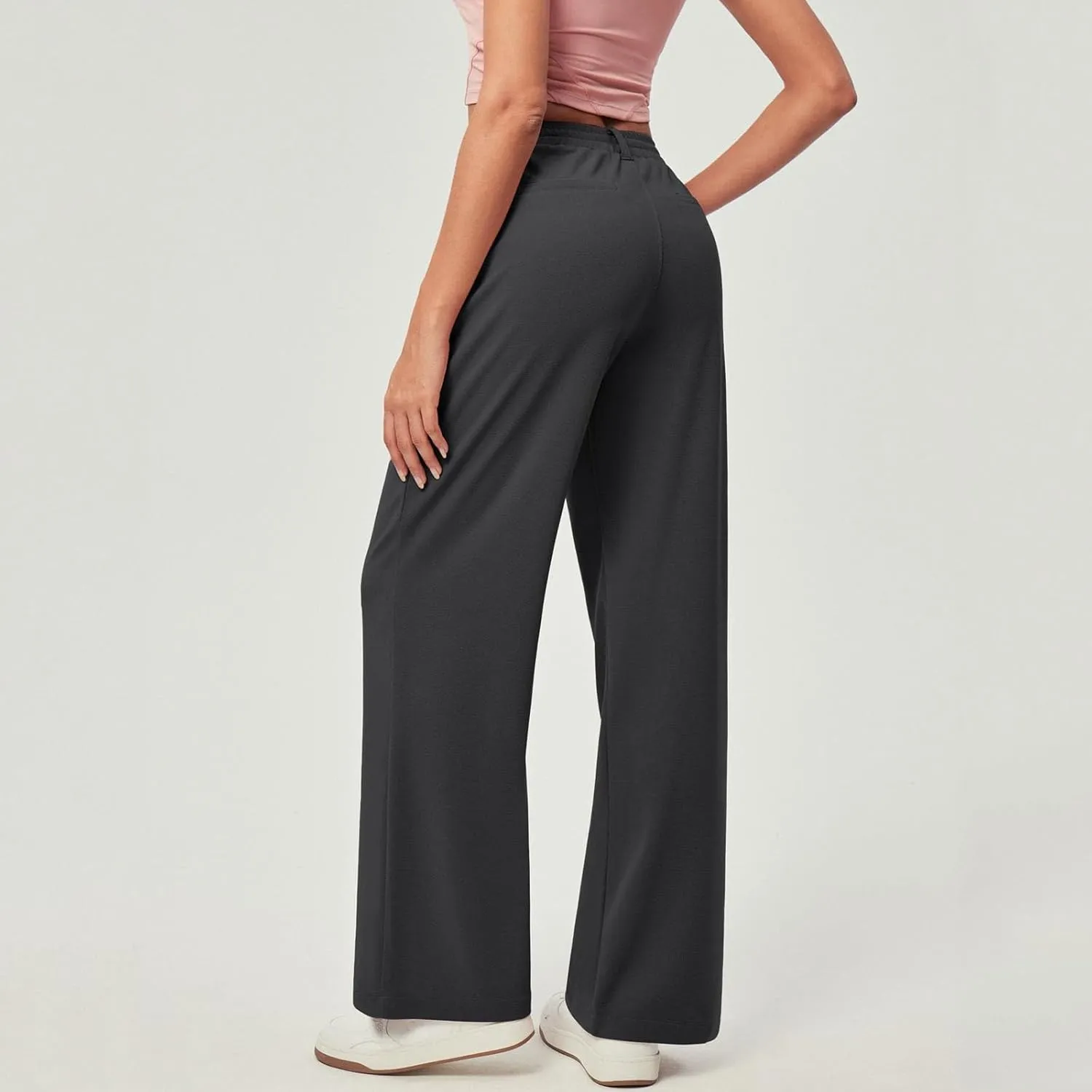 Petite Dress Pants for Women Wide Leg Palazzo Pants Business Casual Elastic High Waisted Work Pant with Pockets