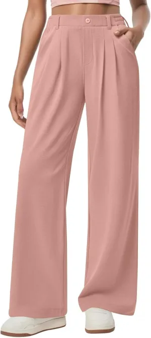 Petite Dress Pants for Women Wide Leg Palazzo Pants Business Casual Elastic High Waisted Work Pant with Pockets