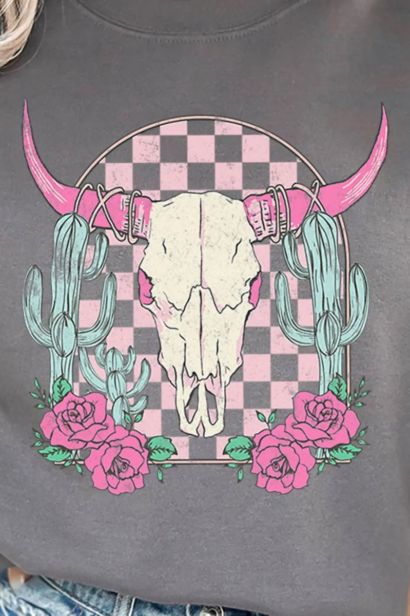 Pink Checkered Steer Heavy-weight Crew Sweatshirt