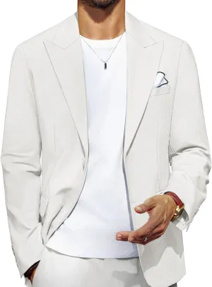 PJ PAUL JONES Blazer for Men Casual Cotton-Linen Sport Coat Lightweight 2 Button Lined Blazer Jacket