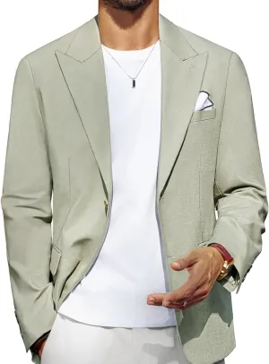 PJ PAUL JONES Blazer for Men Casual Cotton-Linen Sport Coat Lightweight 2 Button Lined Blazer Jacket