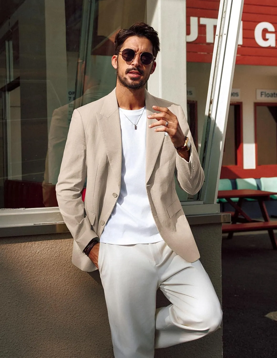 PJ PAUL JONES Blazer for Men Casual Cotton-Linen Sport Coat Lightweight 2 Button Lined Blazer Jacket