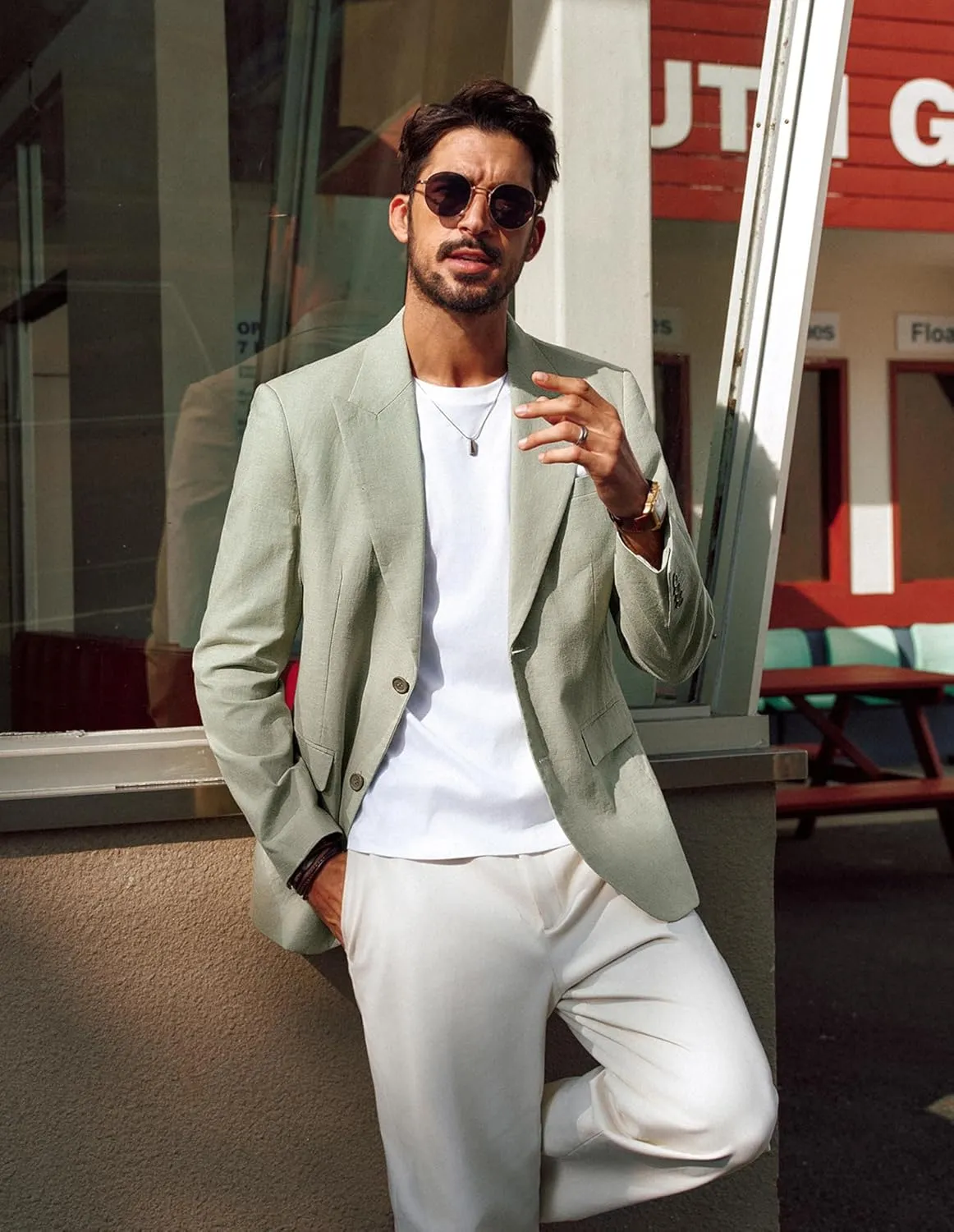 PJ PAUL JONES Blazer for Men Casual Cotton-Linen Sport Coat Lightweight 2 Button Lined Blazer Jacket