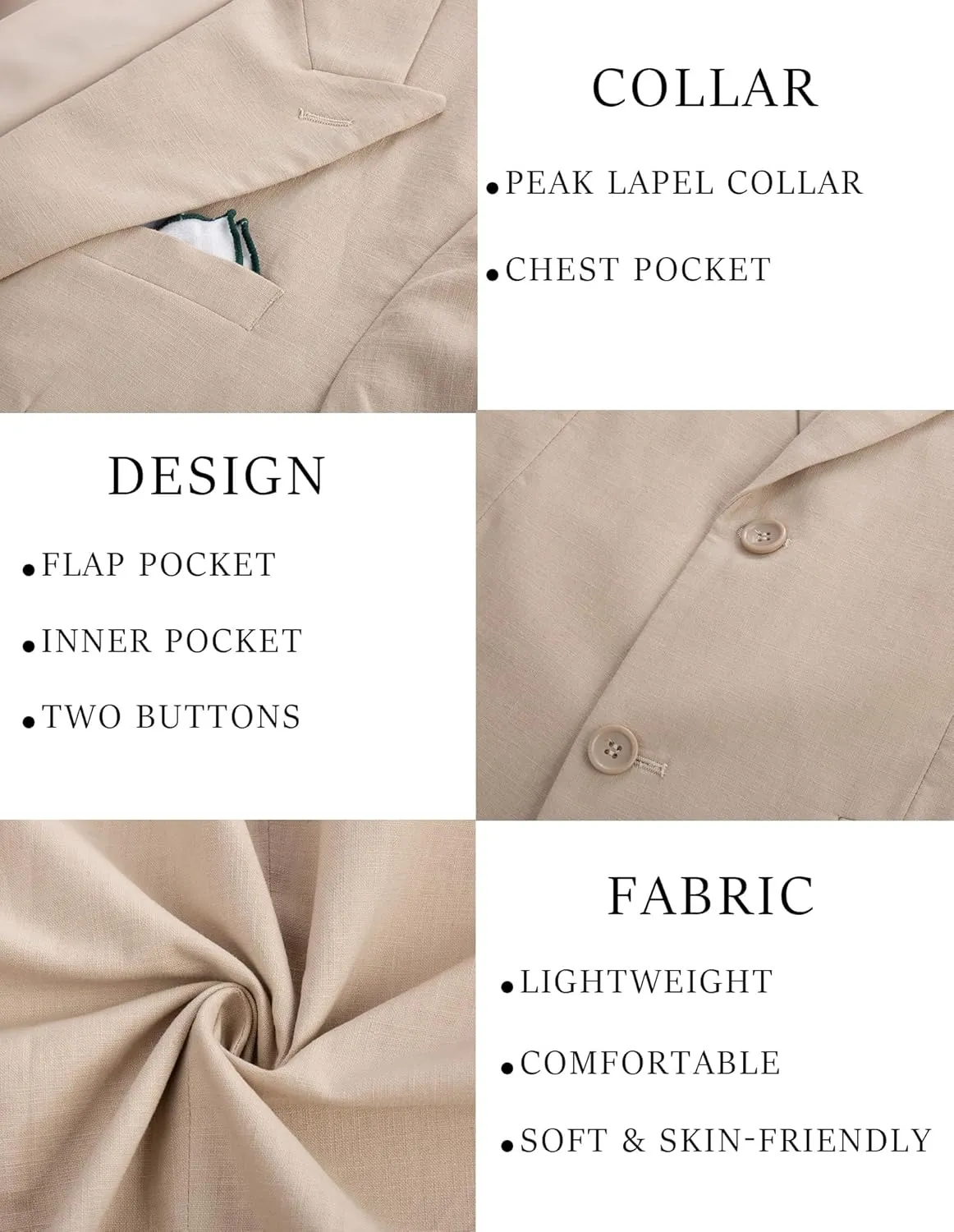 PJ PAUL JONES Blazer for Men Casual Cotton-Linen Sport Coat Lightweight 2 Button Lined Blazer Jacket