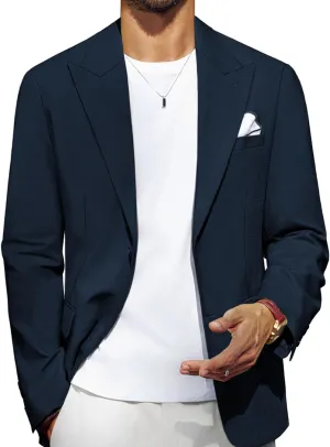 PJ PAUL JONES Blazer for Men Casual Cotton-Linen Sport Coat Lightweight 2 Button Lined Blazer Jacket