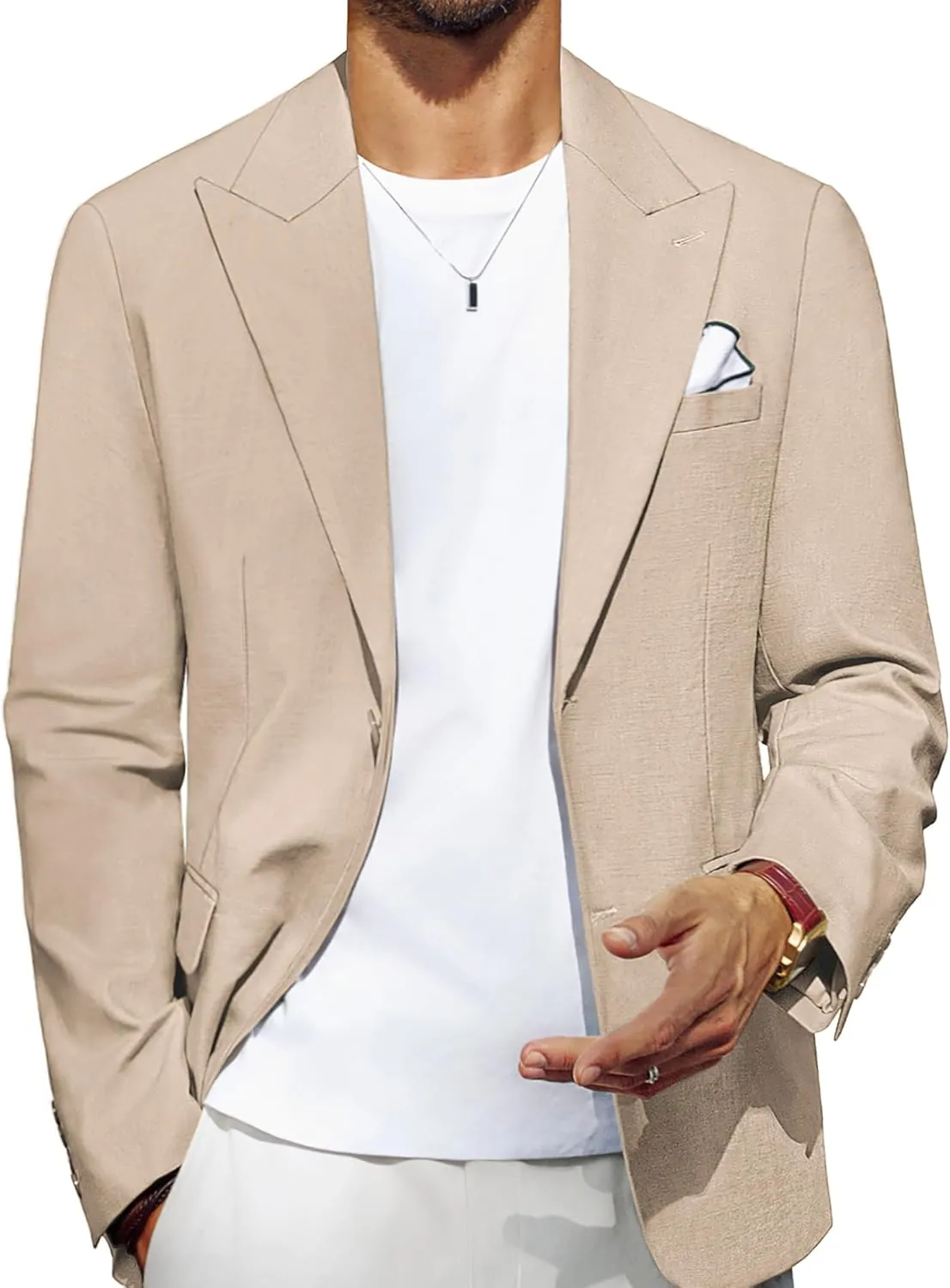 PJ PAUL JONES Blazer for Men Casual Cotton-Linen Sport Coat Lightweight 2 Button Lined Blazer Jacket