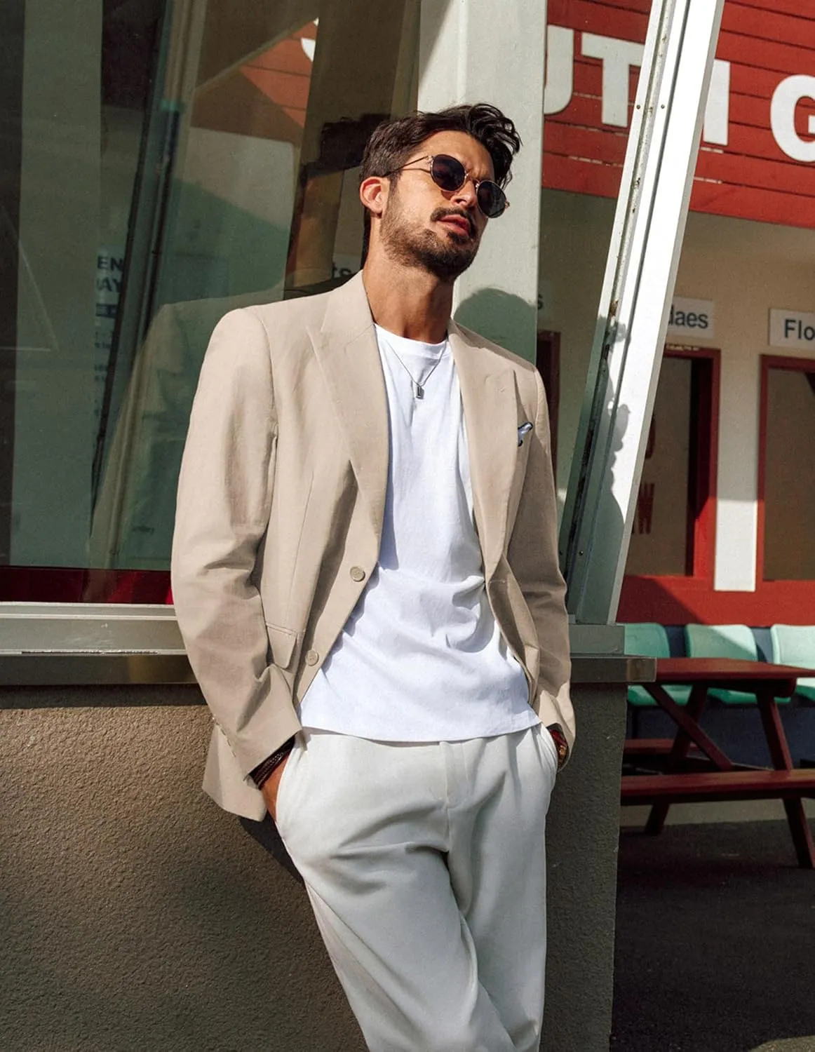 PJ PAUL JONES Blazer for Men Casual Cotton-Linen Sport Coat Lightweight 2 Button Lined Blazer Jacket