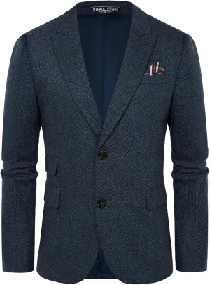 PJ PAUL JONES Men's Vintage Herringbone Tweed Blazers British Wool Blend Sport Coat Jacket