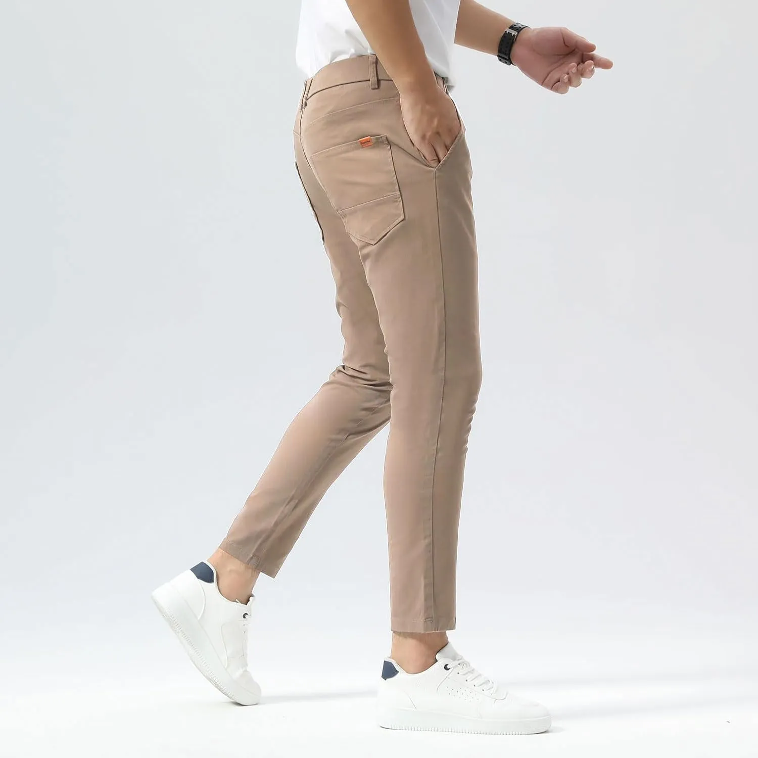 Plaid&Plain Men's Slim Fit Khaki Pants Stretch Cropped Chino Skinny Pants