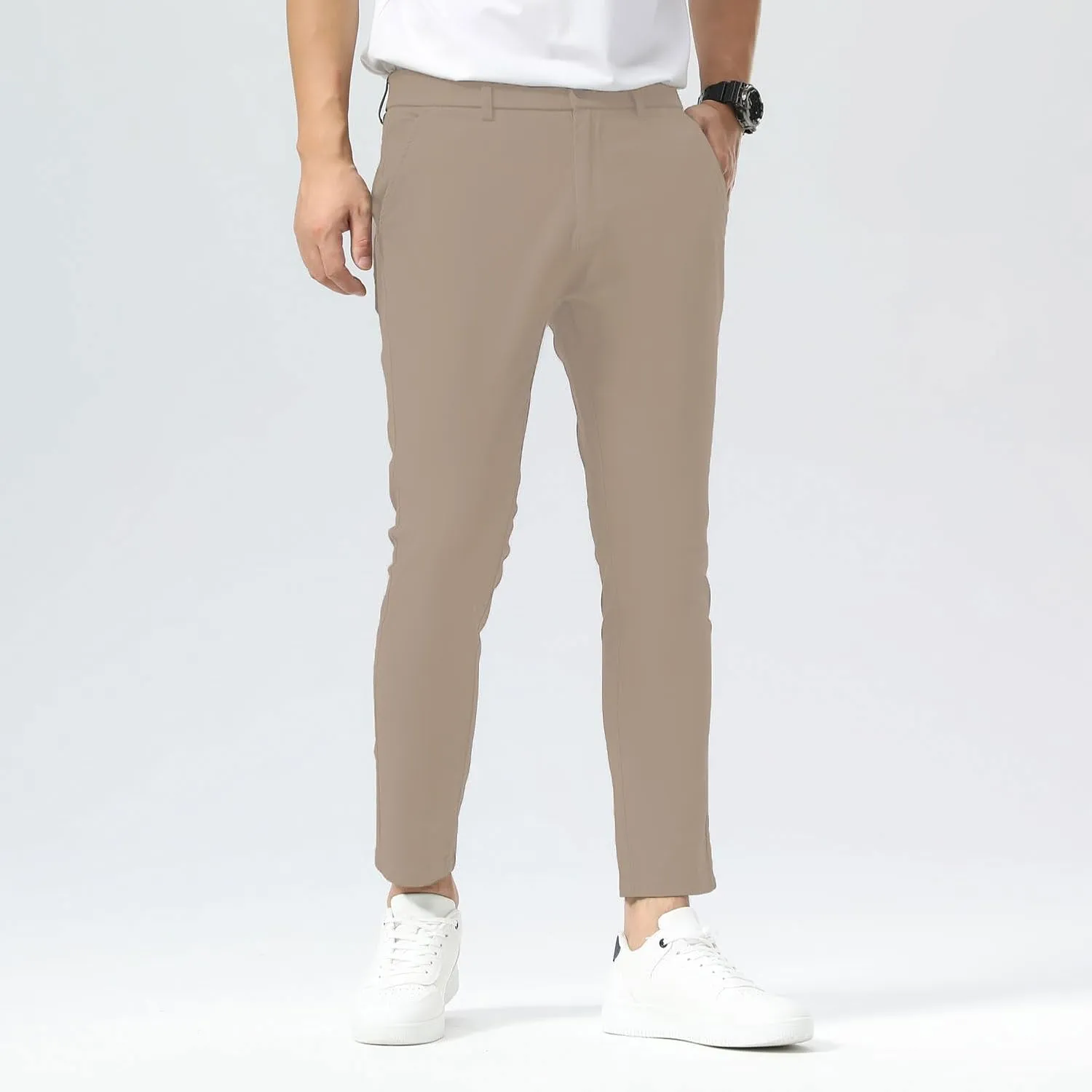 Plaid&Plain Men's Slim Fit Khaki Pants Stretch Cropped Chino Skinny Pants
