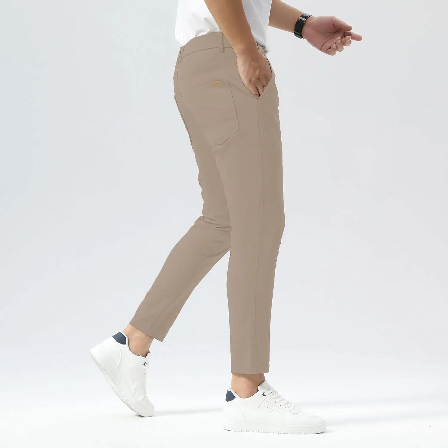 Plaid&Plain Men's Slim Fit Khaki Pants Stretch Cropped Chino Skinny Pants