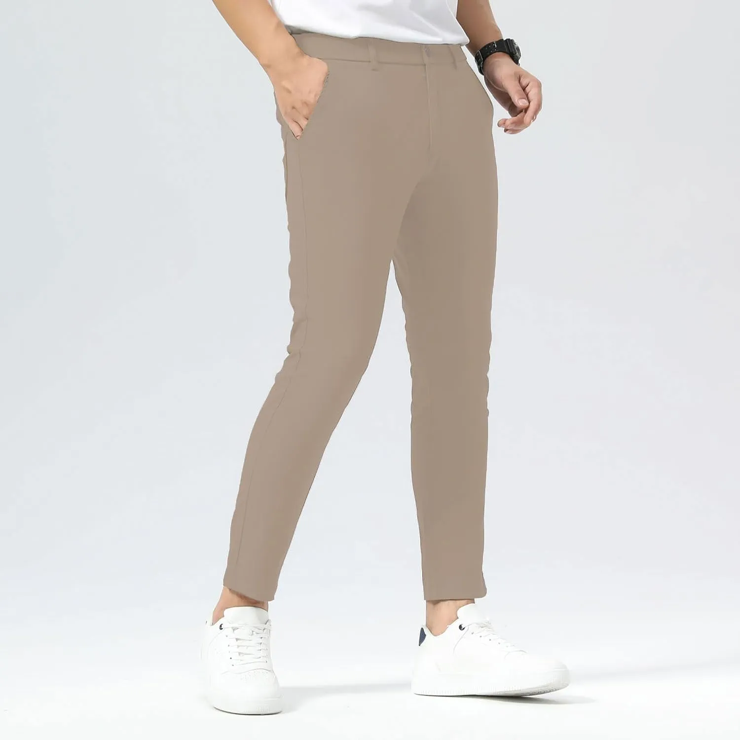 Plaid&Plain Men's Slim Fit Khaki Pants Stretch Cropped Chino Skinny Pants