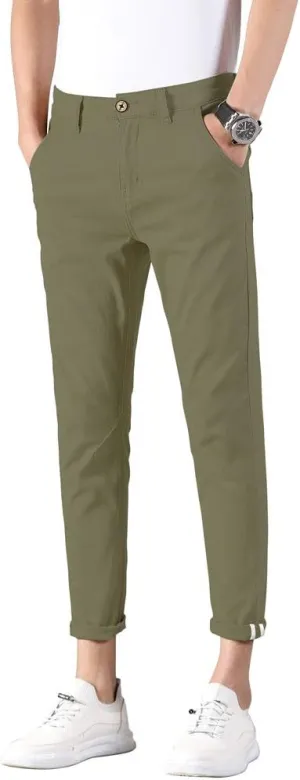 Plaid&Plain Men's Slim Fit Khaki Pants Stretch Cropped Chino Skinny Pants