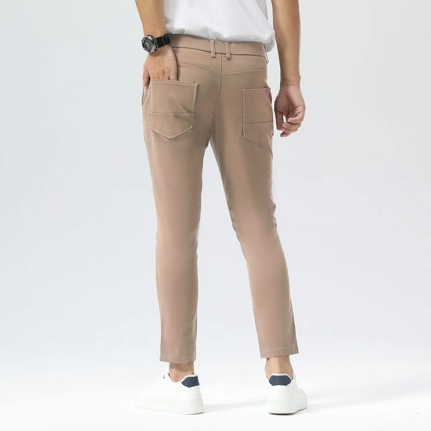 Plaid&Plain Men's Slim Fit Khaki Pants Stretch Cropped Chino Skinny Pants