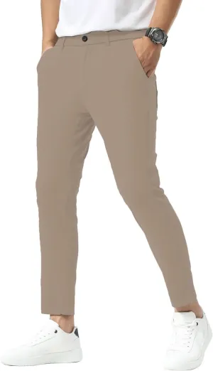 Plaid&Plain Men's Slim Fit Khaki Pants Stretch Cropped Chino Skinny Pants