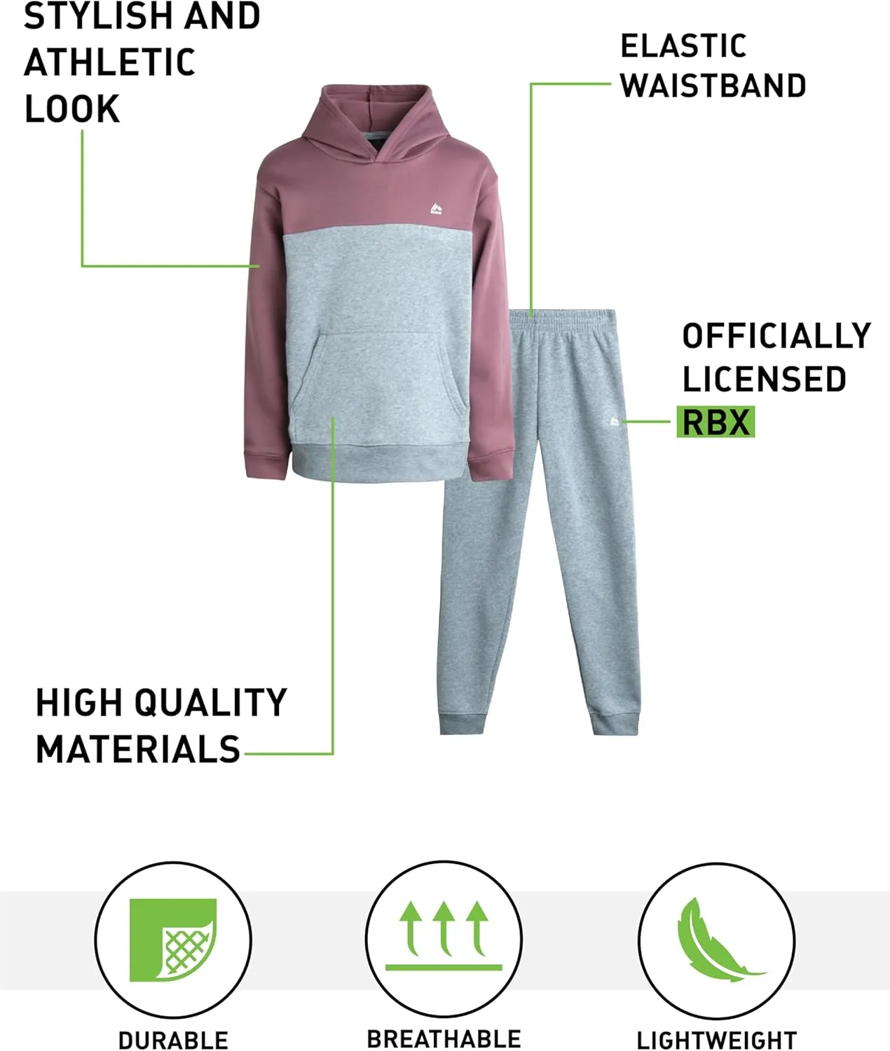 RBX Boys' Sweatsuit - 2 Piece Performance Fleece Hoodie Sweatshirt and Jogger Sweatpants - Active Tracksuit Set (4-12)