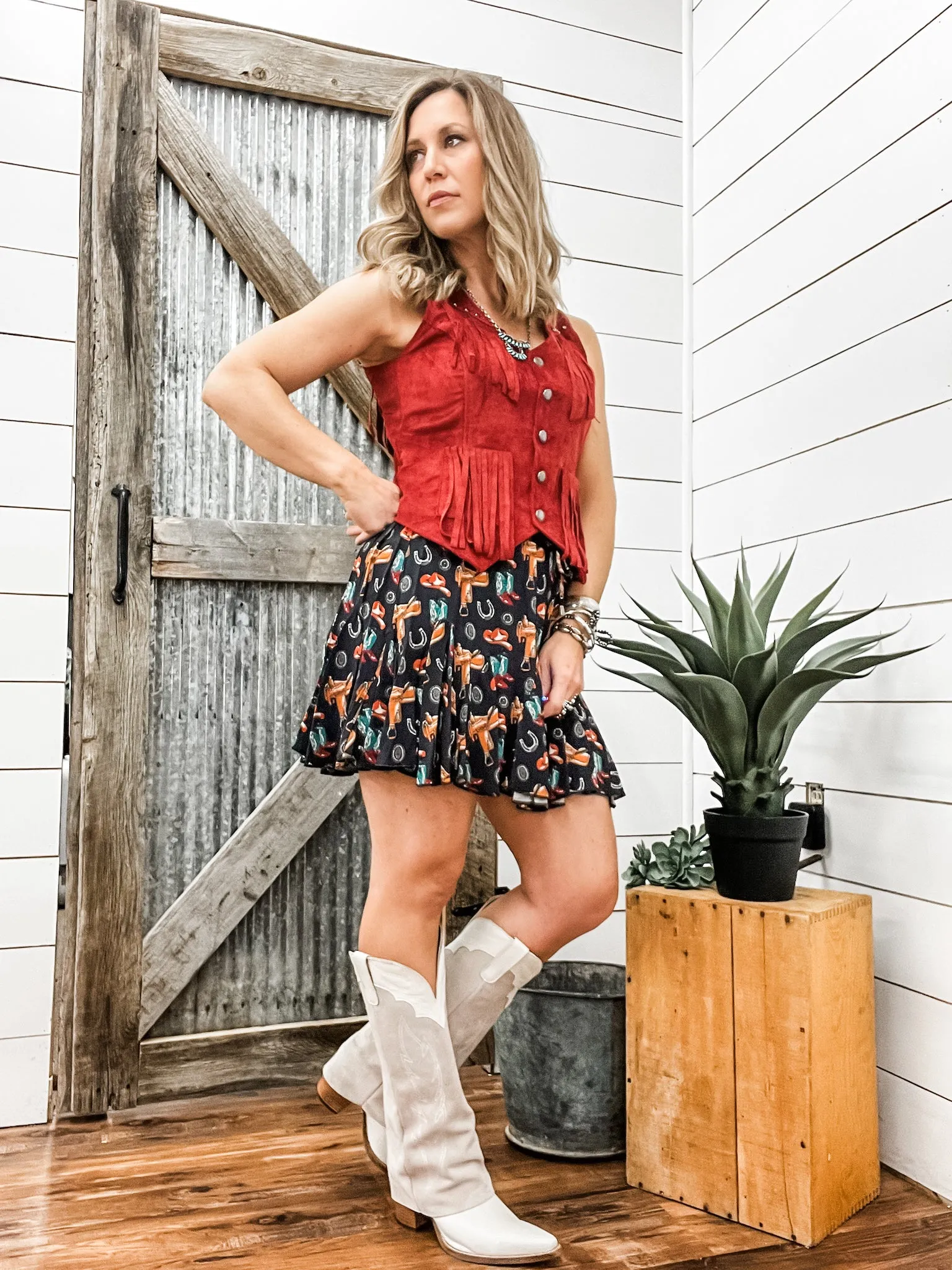 Red Studded Microsuede Vest