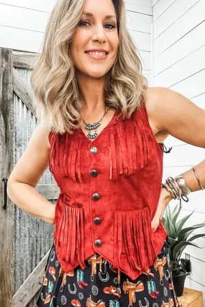 Red Studded Microsuede Vest