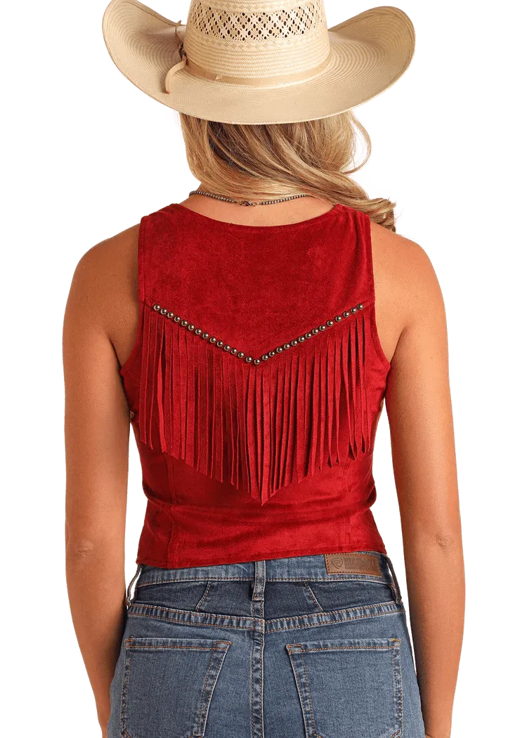 Red Studded Microsuede Vest