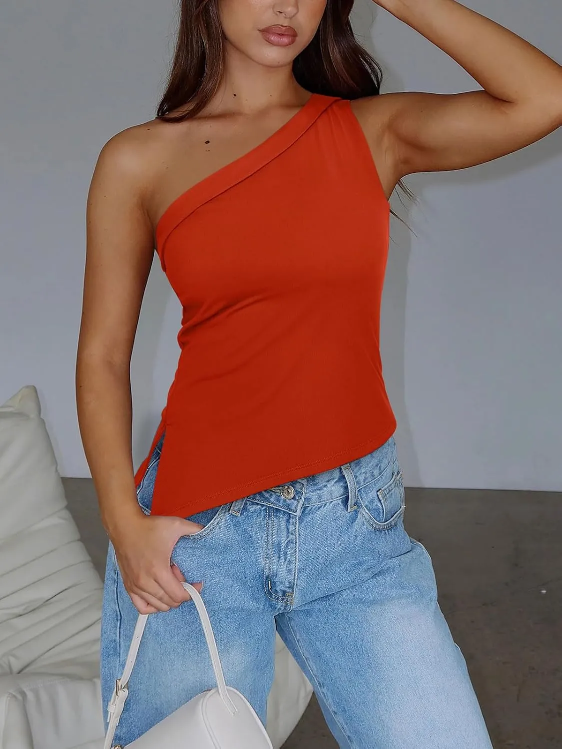 REORIA Womens One Shoulder Tops Summer Y2K Tank Top Asymmetric Sexy Cute Trendy Sleeveless Going Out Shirts 2025