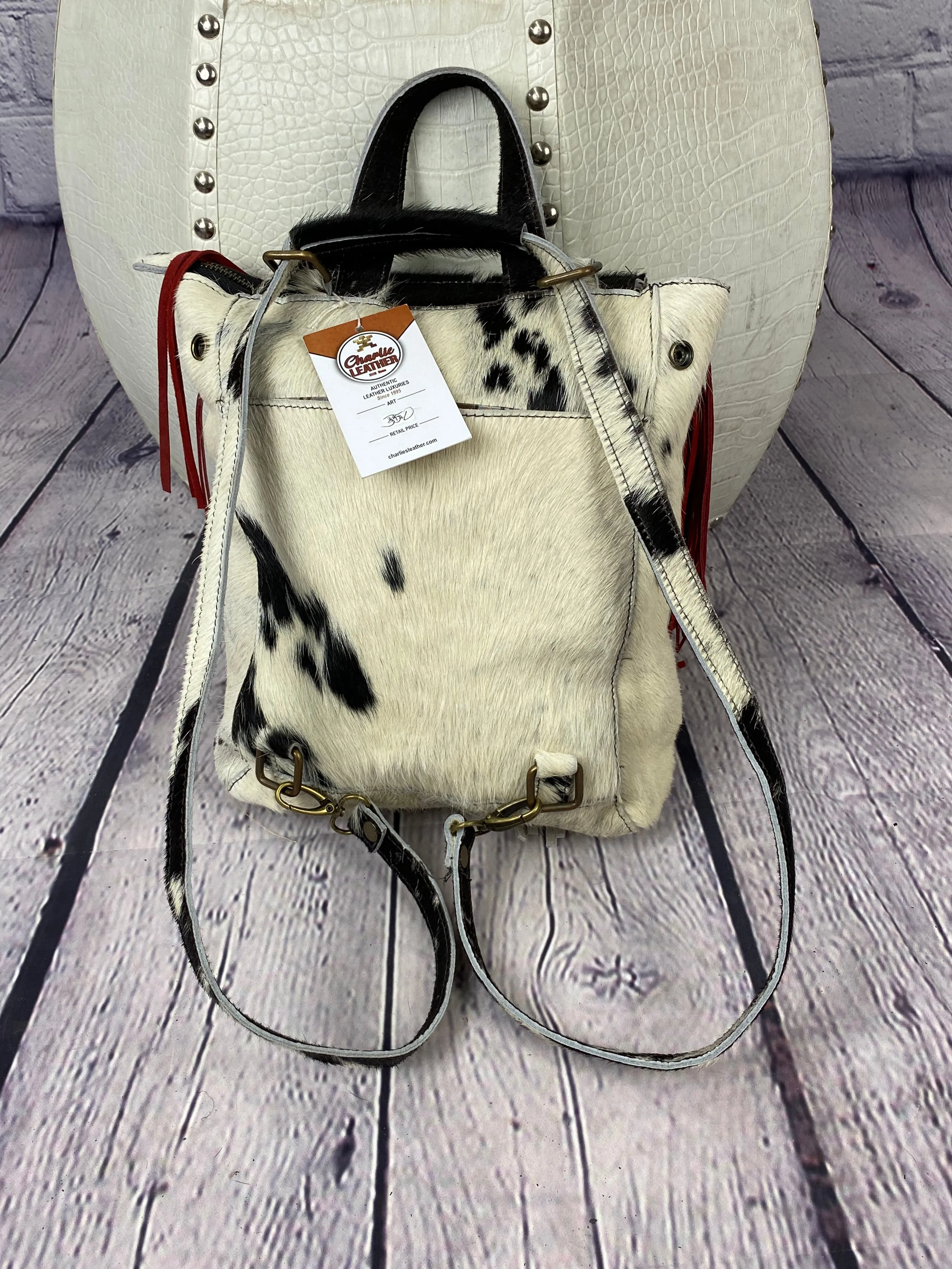 Repurposed LV White Cowhide Charlie Leather Backpack